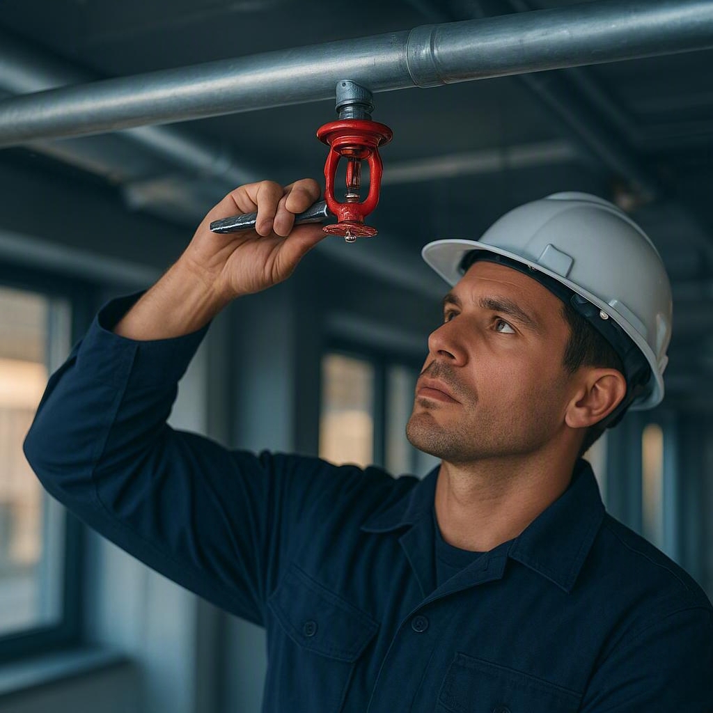 Technician installing a fire sprinkler head
